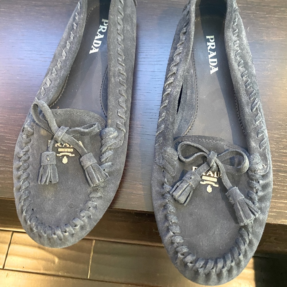 Prada Blue Suede Loafers 38.5